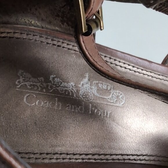 Coach And Four Genuine Leather Gladiator Beaded Strappy Wood Heels Boho - Picture 12 of 14